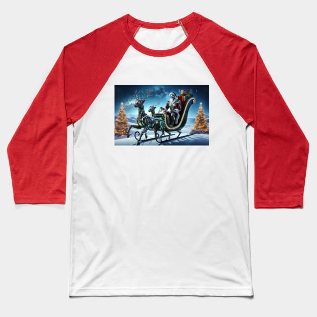 Cyborg Santa Baseball T-Shirt by TooplesArt